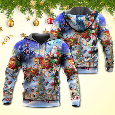Christmas Rudolph Santa Claus Reindeer Gift Light Art Style - Hoodie - Owls Matrix LTD