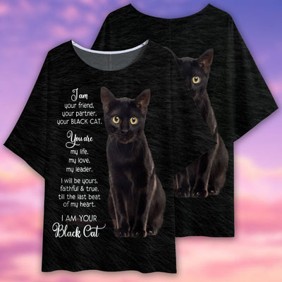 Black Cat I Am Your Friend - Women's T-shirt With Bat Sleeve - Owls Matrix LTD