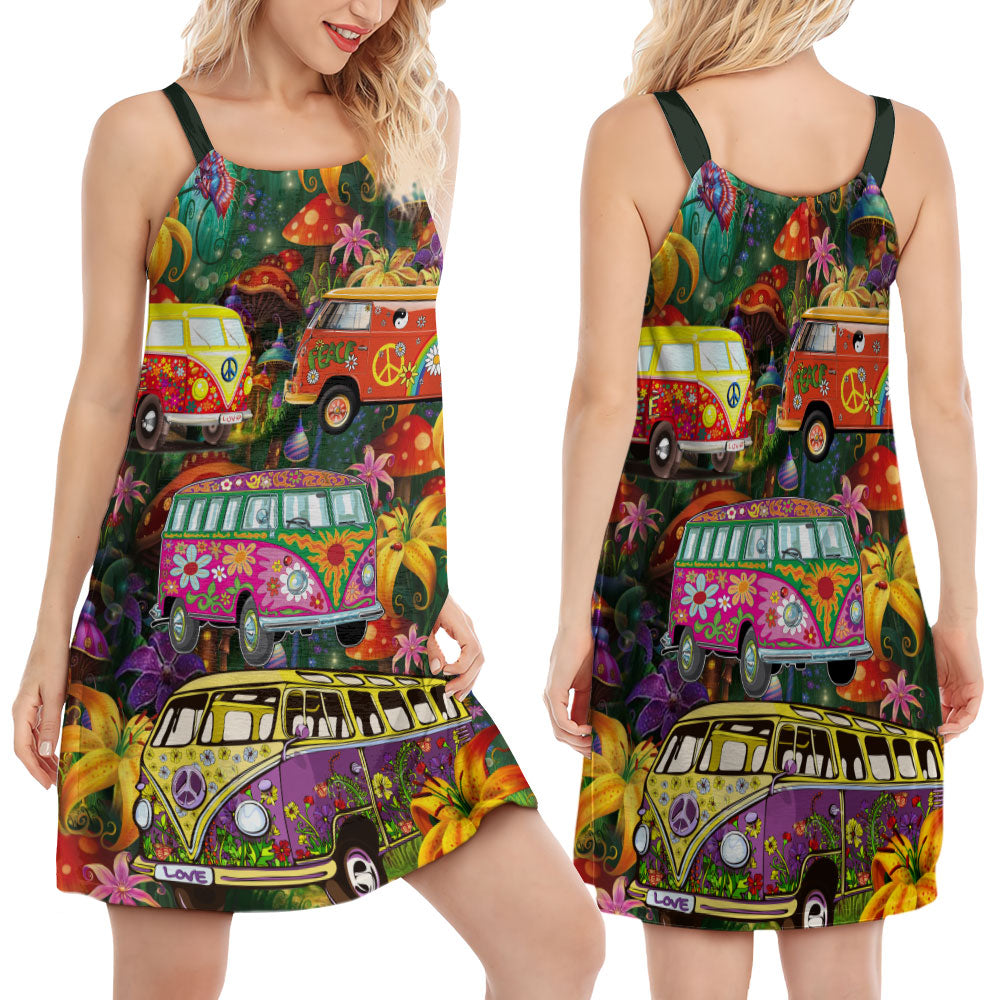 Hippie Van Peace Sunflowers - Women's Sleeveless Cami Dress - Owls Matrix LTD
