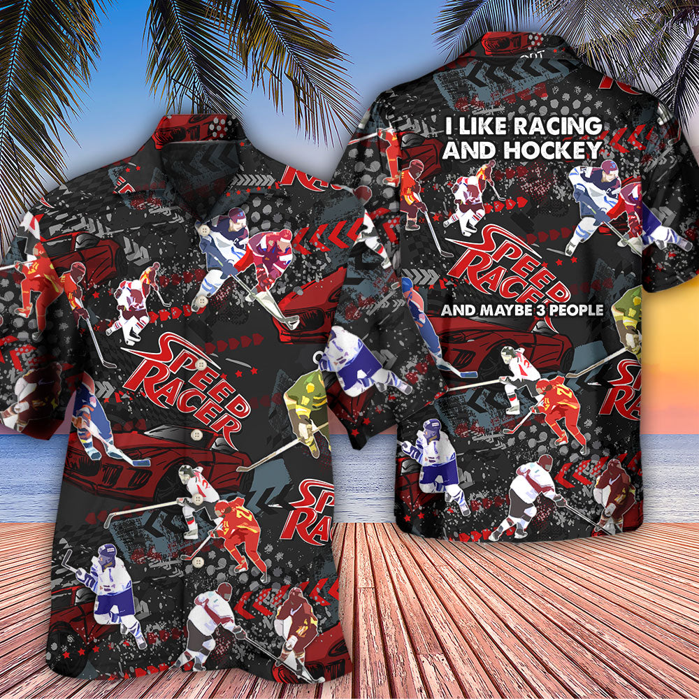 Racing I Like Racing And Hockey - Hawaiian Shirt - Owls Matrix LTD