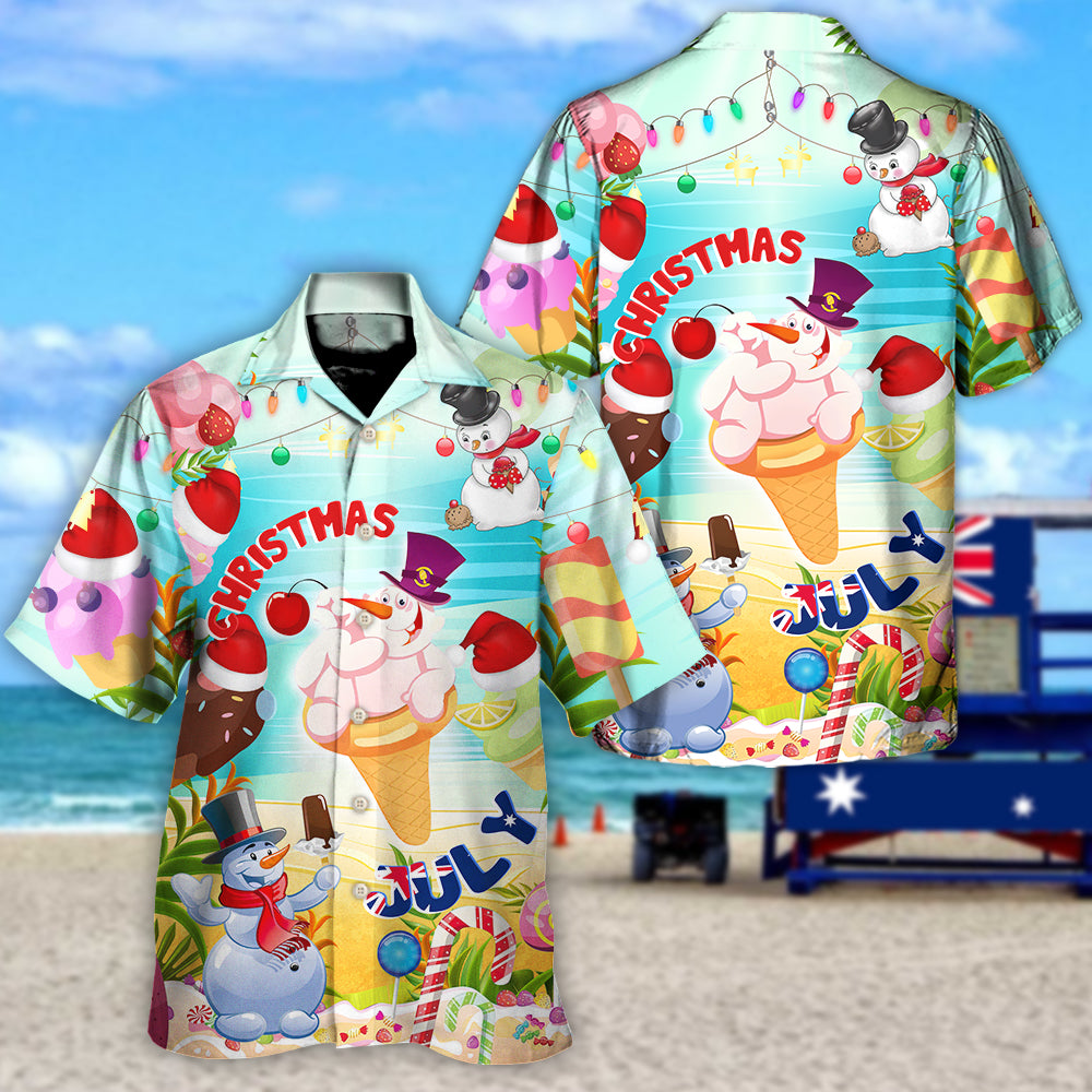 Christmas In July Snowman Ice Cream Funny Summer - Hawaiian Shirt
