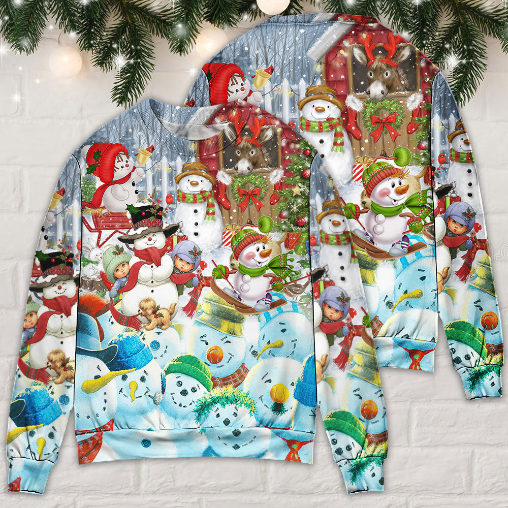 Snowman Happy Farm Holiday Christmas - Sweater - Ugly Christmas Sweaters - Owls Matrix LTD