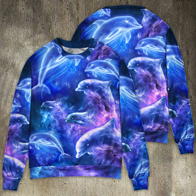 Dolphin Galaxy Neon Glow Style - Sweater - Ugly Christmas Sweaters - Owls Matrix LTD