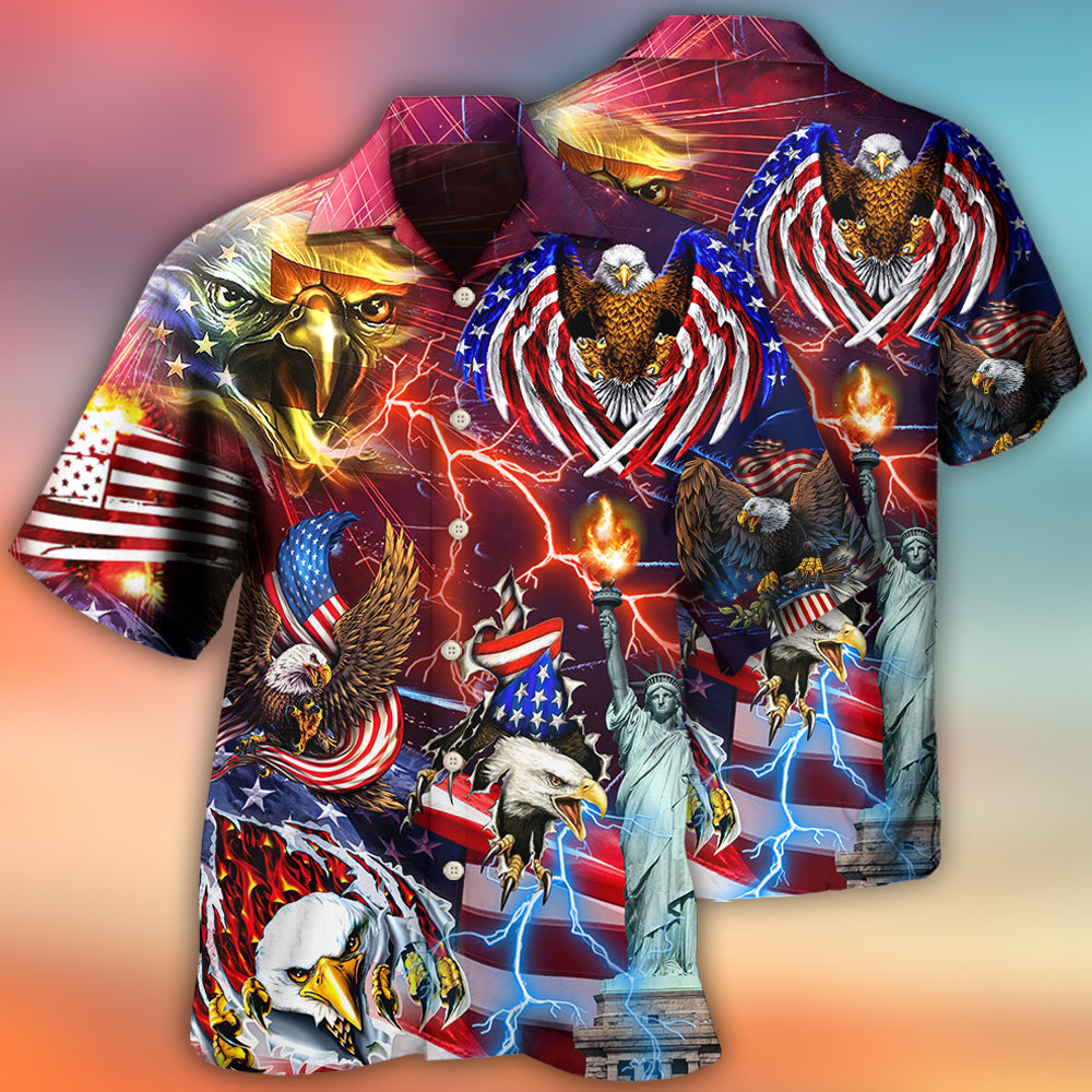 America Independence Day Eagle Lighting - Hawaiian Shirt - Owls Matrix LTD