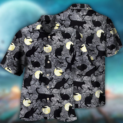 Halloween Black Cat Pattern - Hawaiian Shirt - Owls Matrix LTD