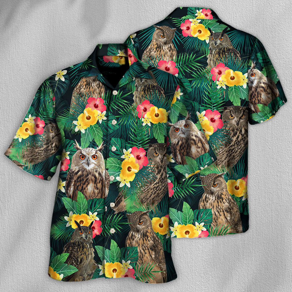 Owl Tropical Summer Floral Vibes - Hawaiian Shirt - Owls Matrix LTD