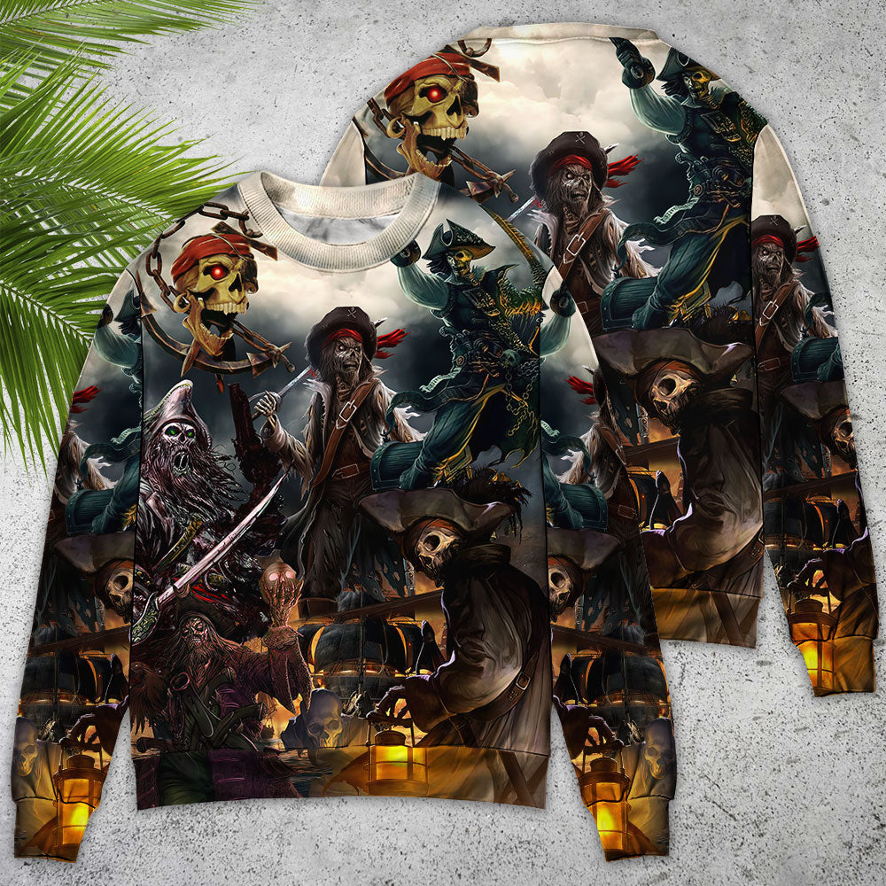 Skull Fantasy Ghost Caribbean Pirate - Sweater - Ugly Christmas Sweaters - Owls Matrix LTD