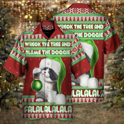 Cat Wreck The Tree Red Style Christmas - Hawaiian Shirt - Owls Matrix LTD