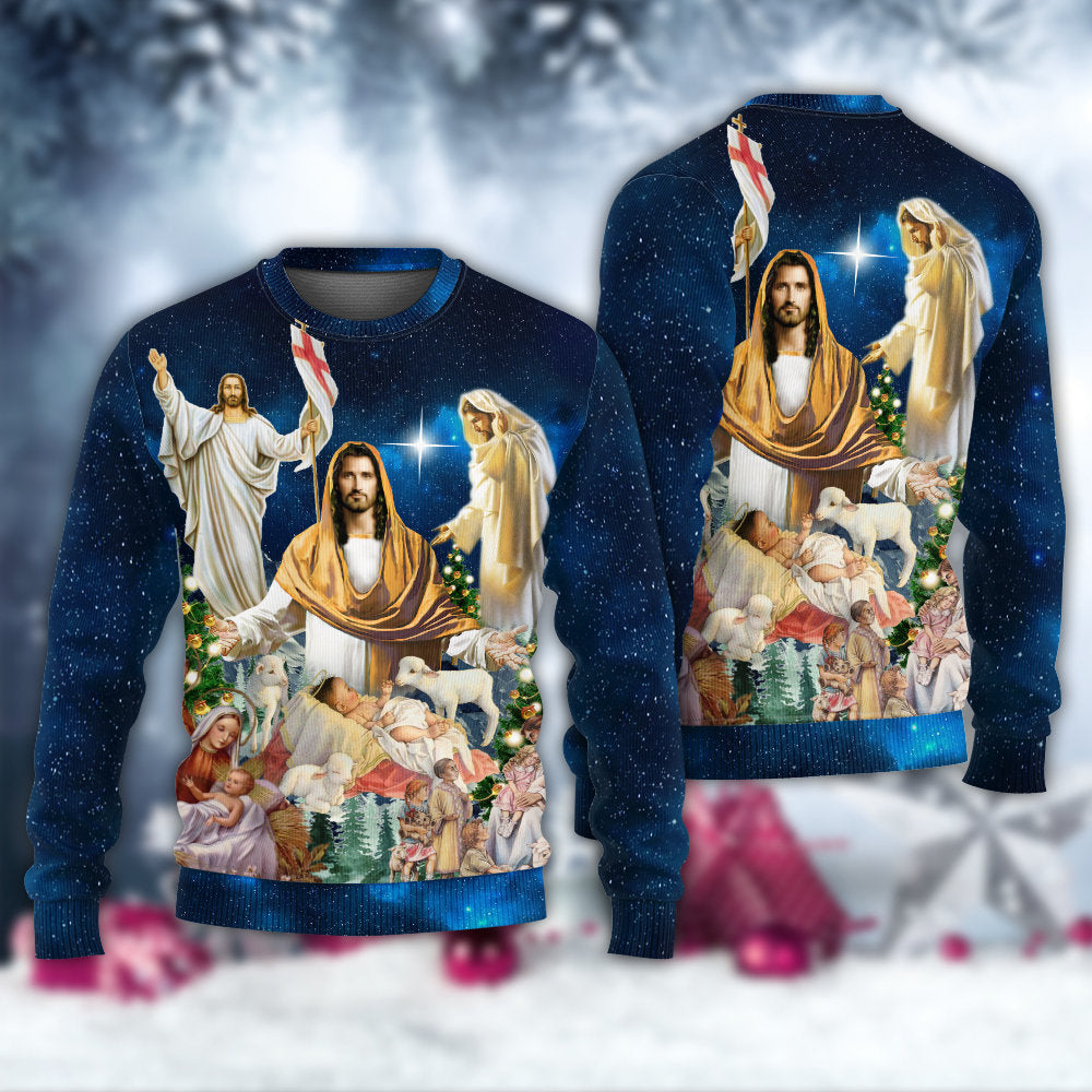 Jesus Christmas Miracle Night - Sweater - Ugly Christmas Sweaters - Owls Matrix LTD