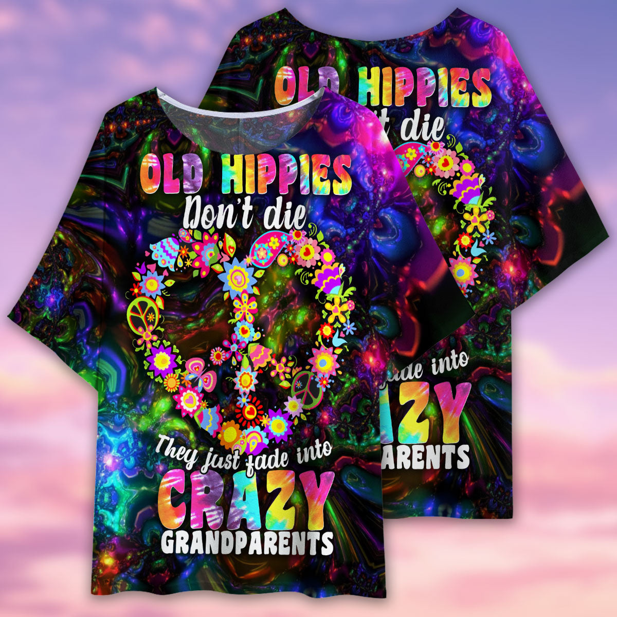 Hippie Old Hippies Don't Die - Women's T-shirt With Bat Sleeve - Owls Matrix LTD