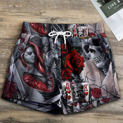 Skull Love Is Life Rose - Women's Casual Shorts - Owls Matrix LTD