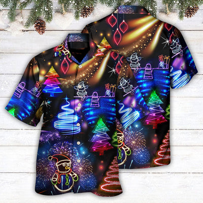 Christmas Neon Art Santa And Snowman - Hawaiian Shirt - Owls Matrix LTD
