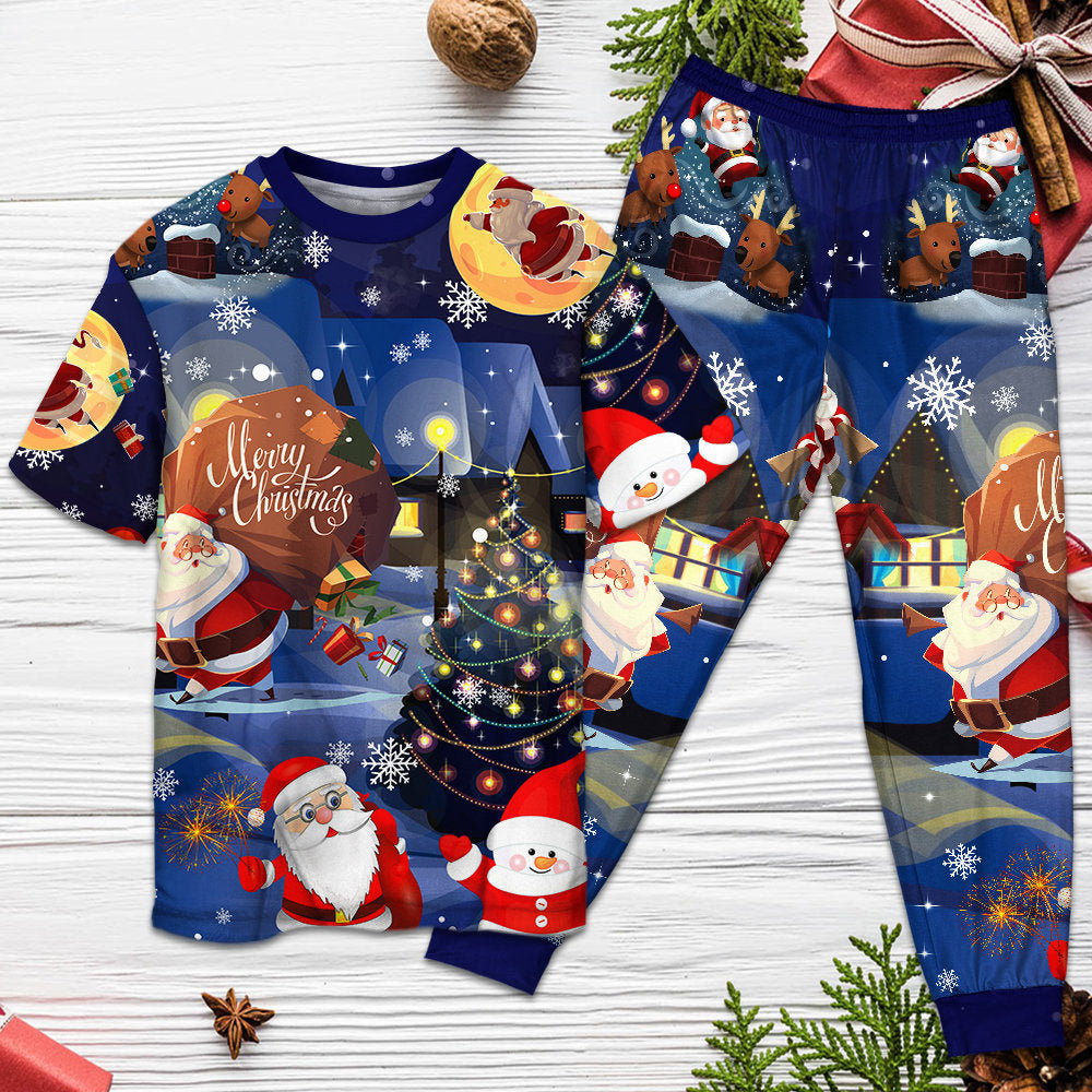 Christmas Love Santa And Gifts - Pajamas Short Sleeve - Owls Matrix LTD