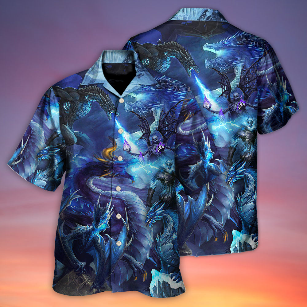 Dragon Blue Skull Fire Lightning Art Style - Hawaiian Shirt - Owls Matrix LTD