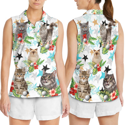 Cat Play Golf Tropical Flower Bling - Women's Polo Shirt - Owls Matrix LTD