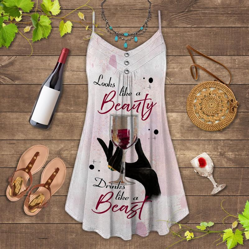 Wine And Summer Vibes Drink Like A Beast - Summer Dress - Owls Matrix LTD