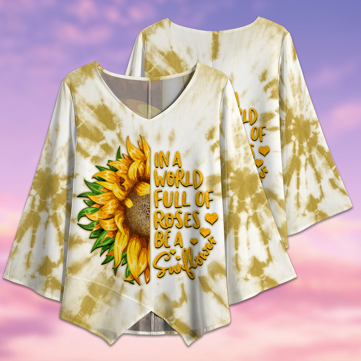 Hippie In A world Full Of Roses Be A Sunflower Tie Dye - V-neck T-shirt - Owls Matrix LTD