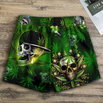 Skull Let's Get High Green - Women's Casual Shorts - Owls Matrix LTD