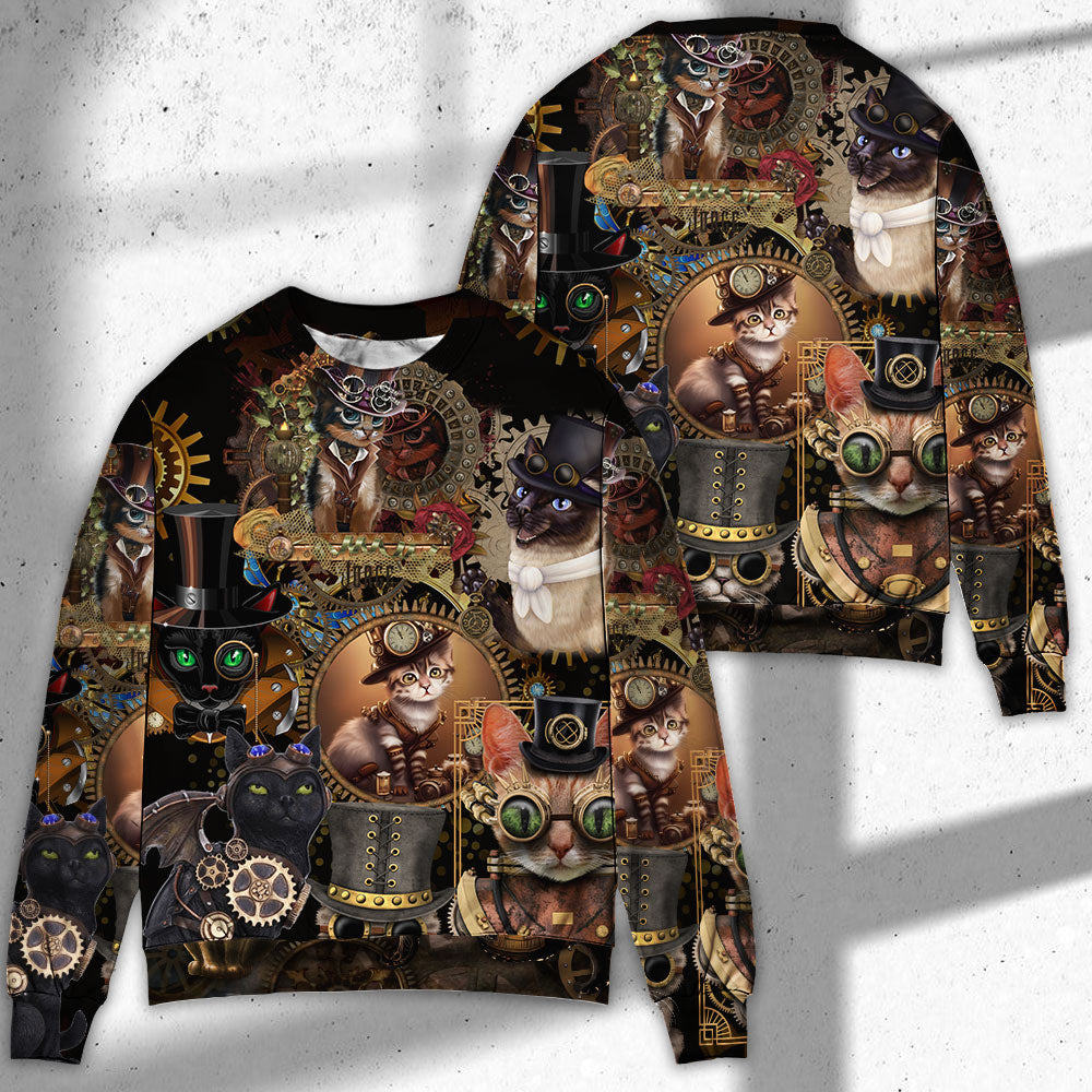 Cat Steampunk Art Keep Calm And Steampunk - Sweater - Ugly Christmas Sweaters - Owls Matrix LTD