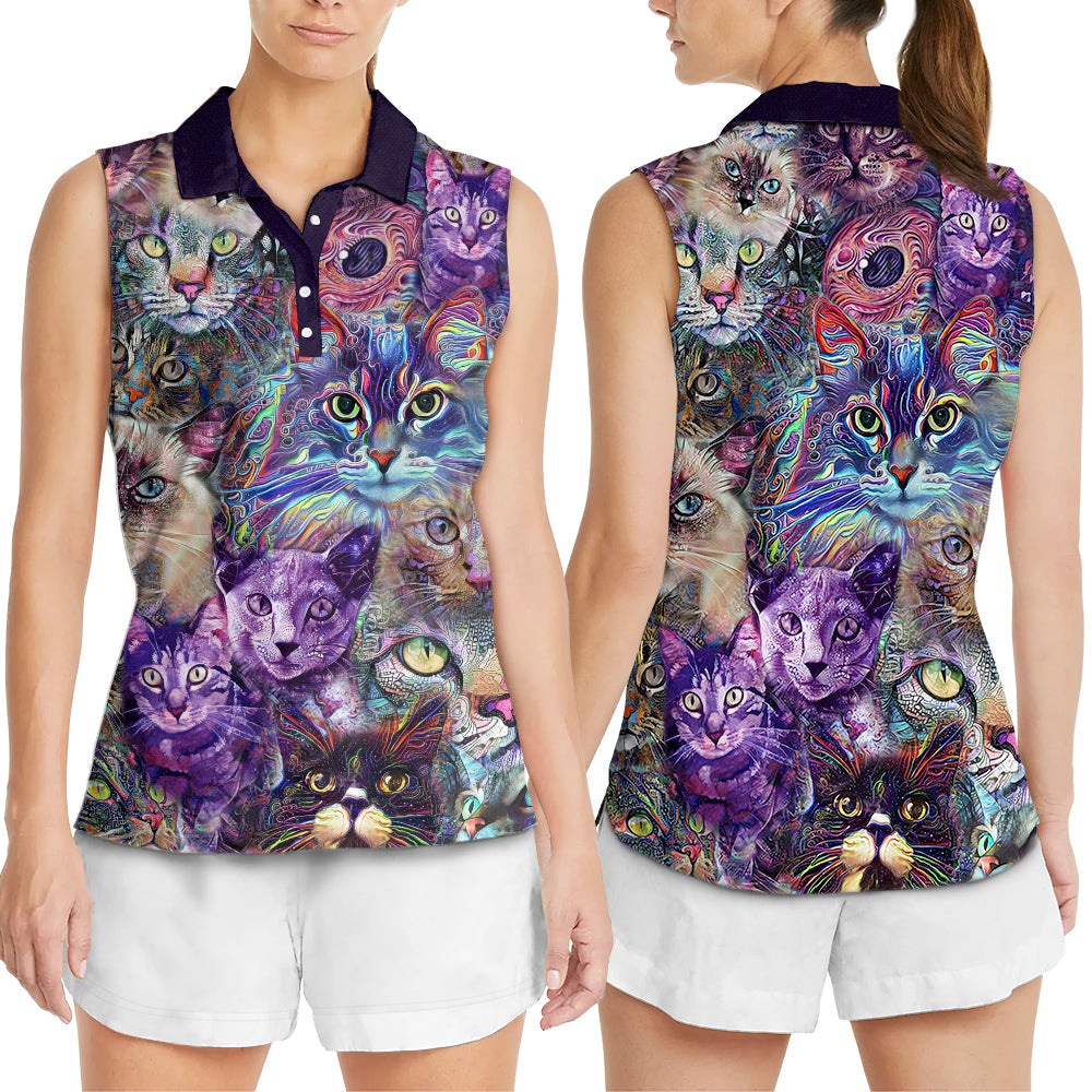 Cat Psychedelic Purple Style - Women's Polo Shirt - Owls Matrix LTD