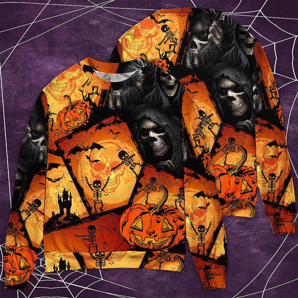 Halloween Skull Pumpkin Scary - Sweater - Ugly Christmas Sweaters - Owls Matrix LTD