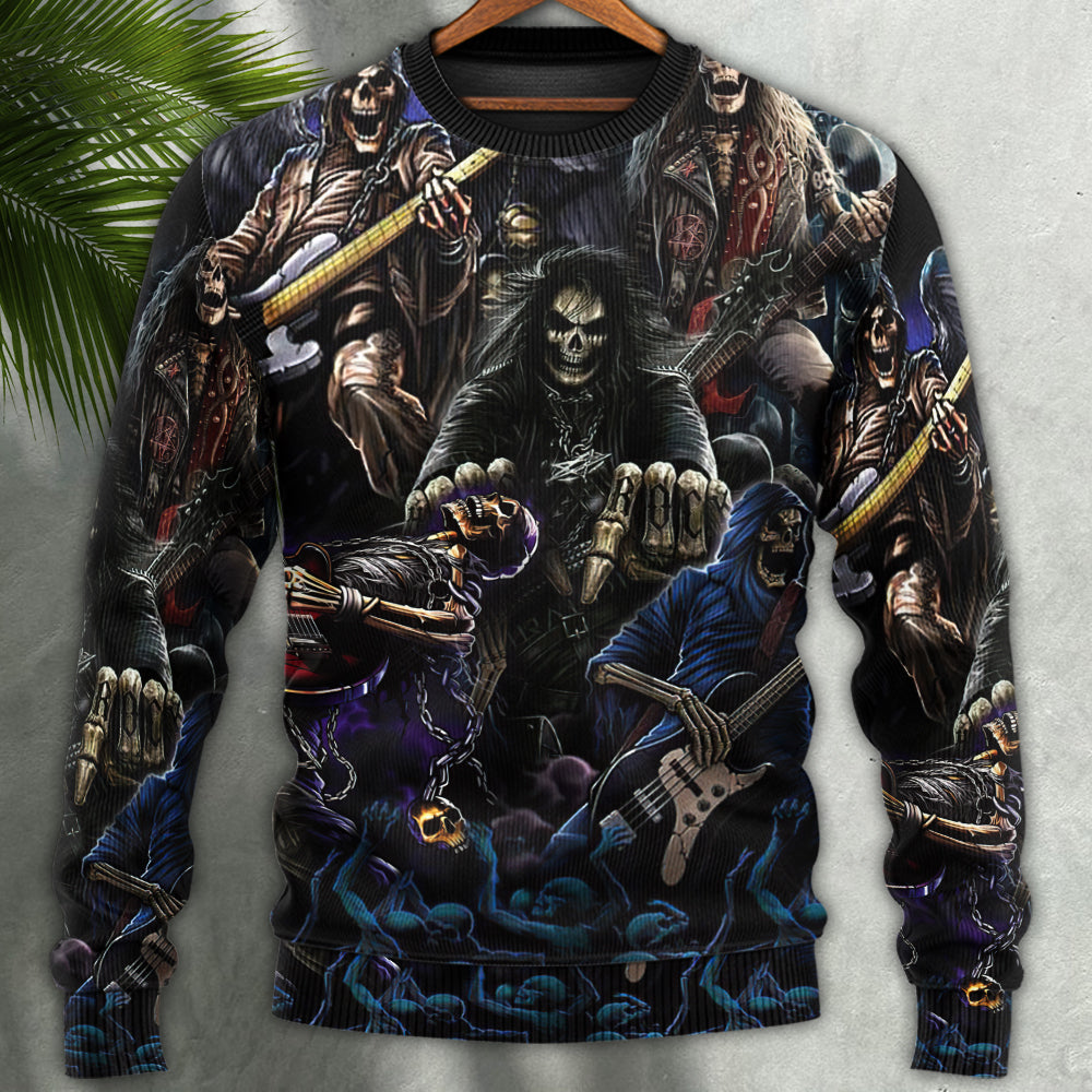 Skull Guitar Cool Dark - Sweater - Ugly Christmas Sweaters - Owls Matrix LTD