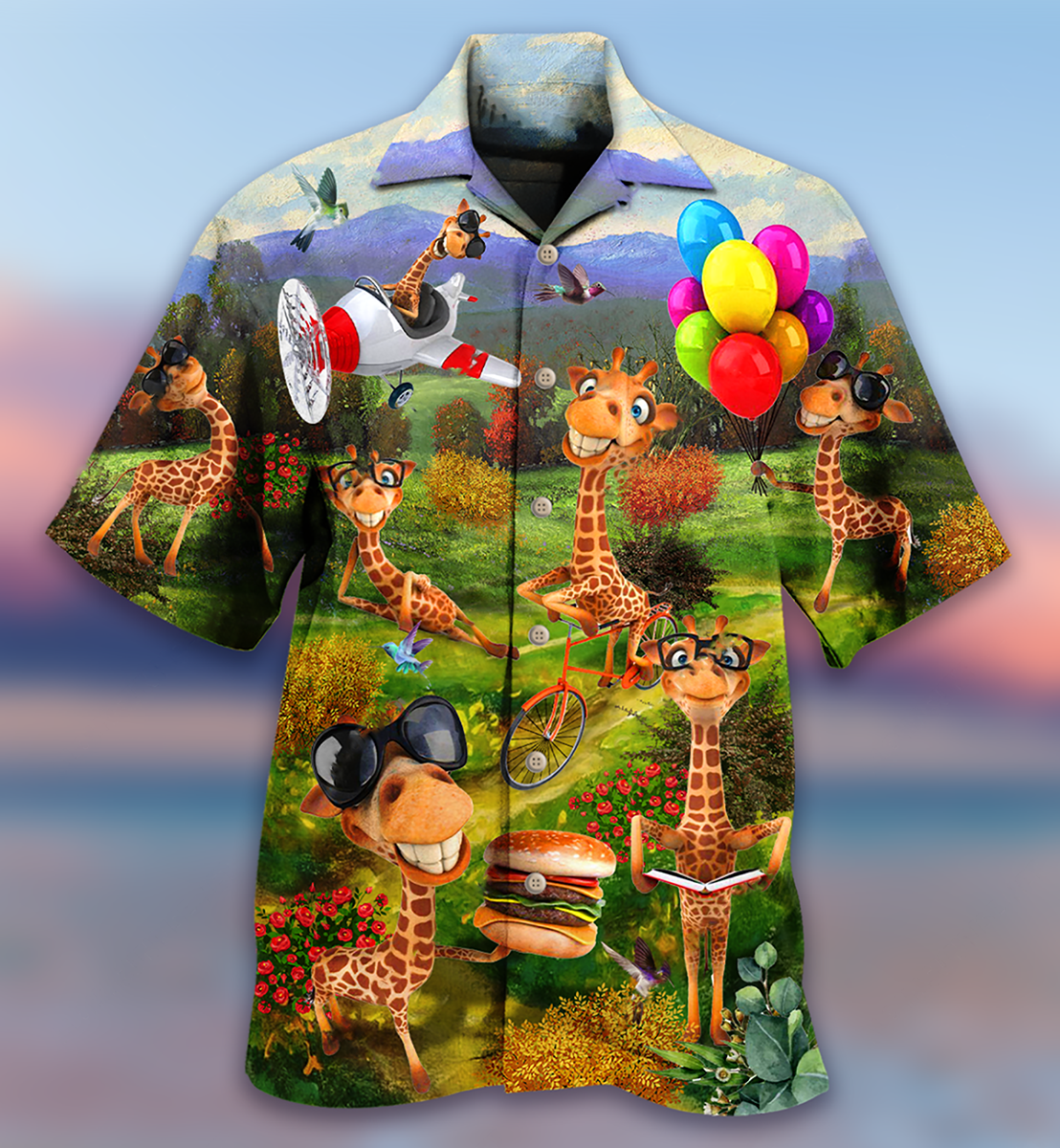Giraffe Smile Happy - Hawaiian Shirt - Owls Matrix LTD