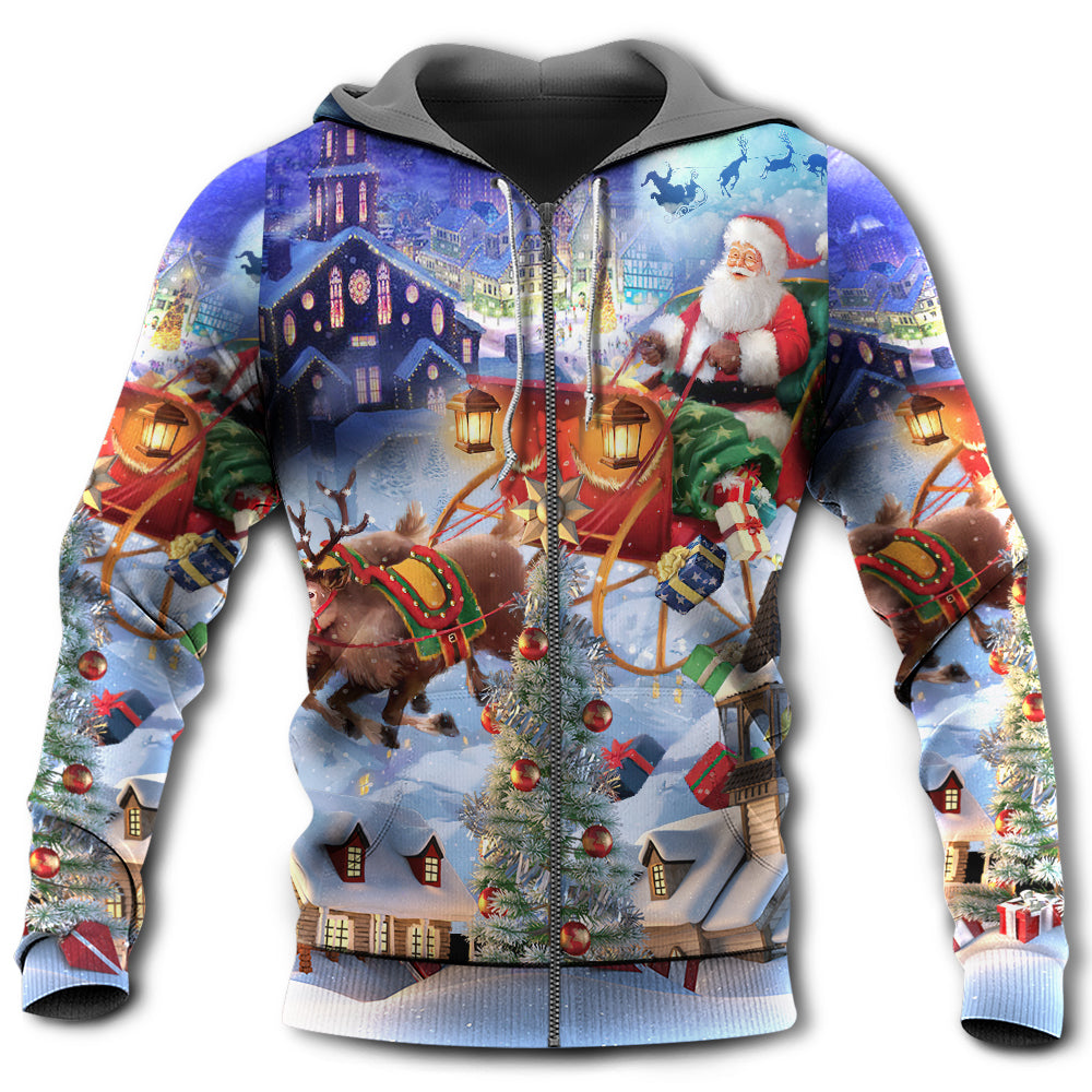 Zip Hoodie / S Christmas Rudolph Santa Claus Reindeer Gift Light Art Style - Hoodie - Owls Matrix LTD