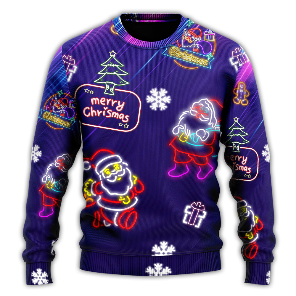 Christmas Sweater / S Christmas Santa Neon Light Xmas Party - Sweater - Ugly Christmas Sweaters - Owls Matrix LTD