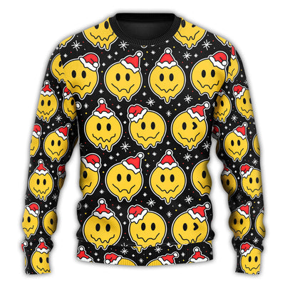 Christmas Sweater / S Christmas Smile Happy Face With Santa Hat - Sweater - Ugly Christmas Sweaters - Owls Matrix LTD