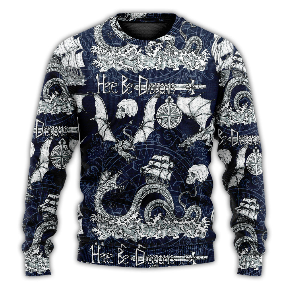 Christmas Sweater / S Dragon With Skull Old Ship Sea Life - Sweater - Ugly Christmas Sweaters - Owls Matrix LTD
