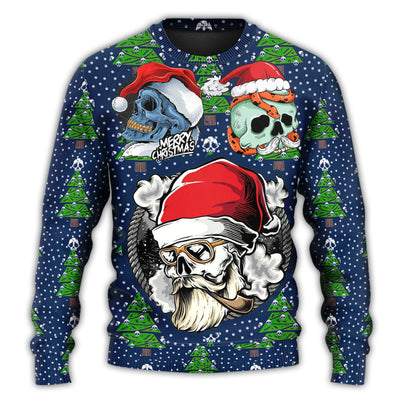 Christmas Sweater / S Christmas Skull With Santa Hat Merry Christmas Snow - Sweater - Ugly Christmas Sweaters - Owls Matrix LTD