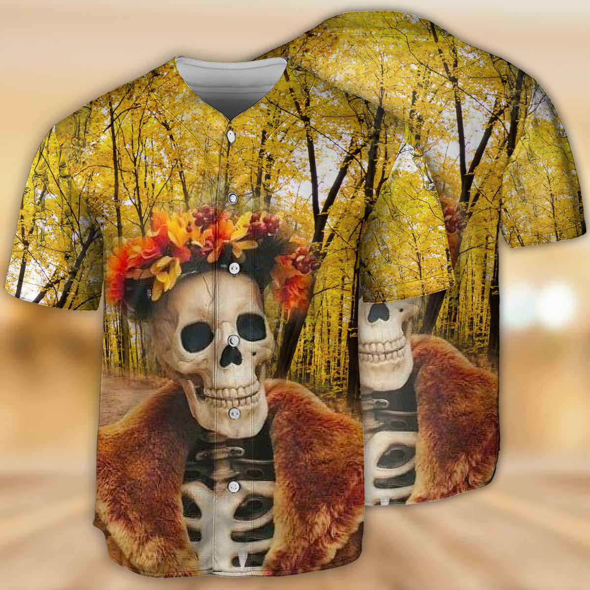 Skull Amazing Skeletonin Autumn - Baseball Jersey - Owls Matrix LTD
