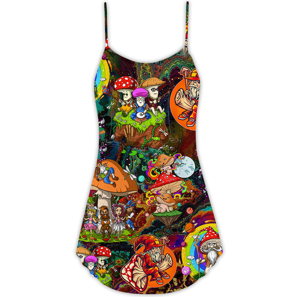 Hippie Mushroom Trippy Colorful Lover - V-neck Sleeveless Cami Dress - Owls Matrix LTD
