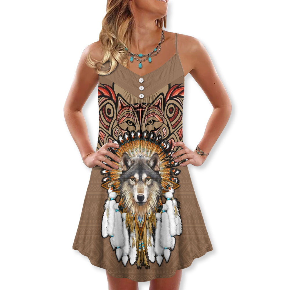 Native Wolf Peaceful Vibes Amazing - Summer Dress