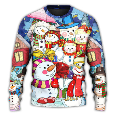 Christmas Sweater / S Christmas Snowman Merry Xmas And Happy New Year Art Style - Sweater - Ugly Christmas Sweaters - Owls Matrix LTD
