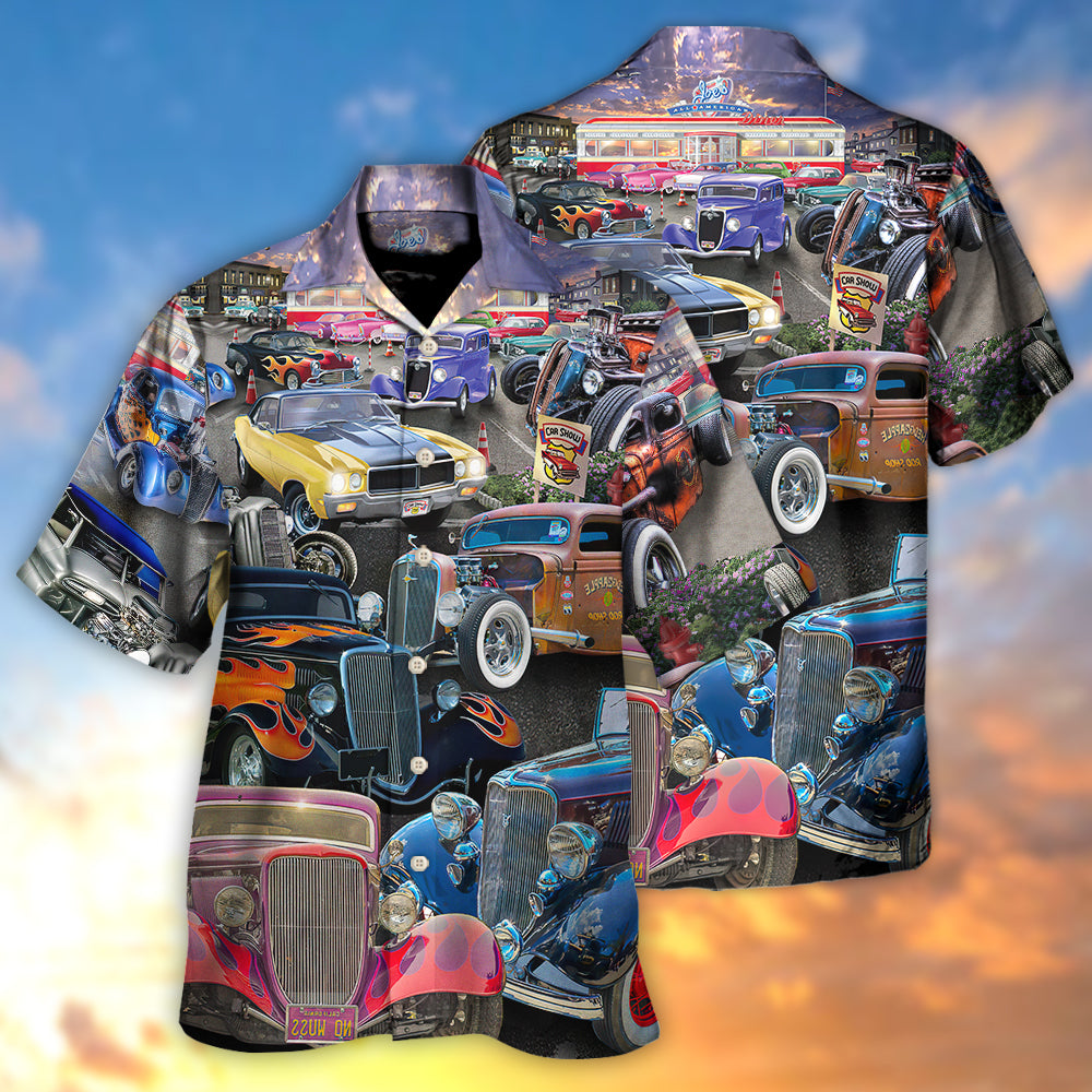 Hot Rod Diner Car Show - Hawaiian Shirt - Owls Matrix LTD