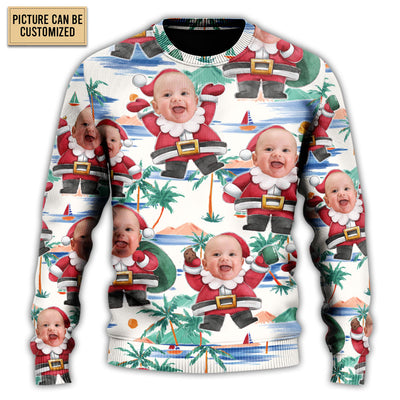 Christmas Sweater / S Christmas Santa Summer Beach Custom Photo - Sweater - Ugly Christmas Sweaters - Owls Matrix LTD