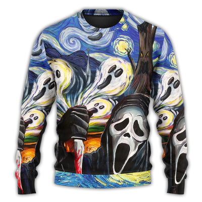Christmas Sweater / S Halloween Ghost Scream Starry Night Funny Boo Art Style - Sweater - Ugly Christmas Sweaters - Owls Matrix LTD
