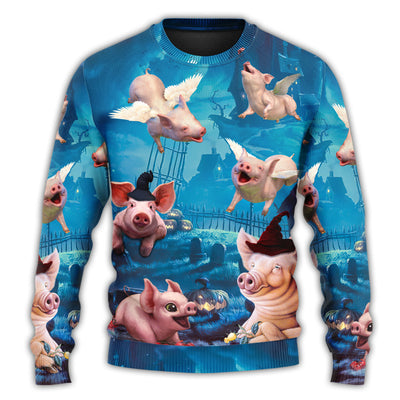 Christmas Sweater / S Halloween Pig Fly Pumpkin Scary - Sweater - Ugly Christmas Sweaters - Owls Matrix LTD