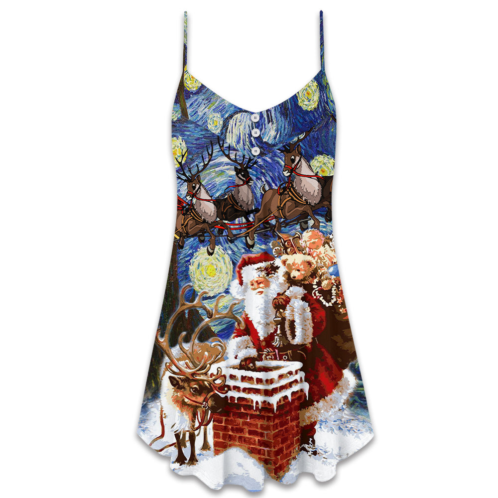 Christmas Santa Coming For You - V-neck Sleeveless Cami Dress - Owls Matrix LTD