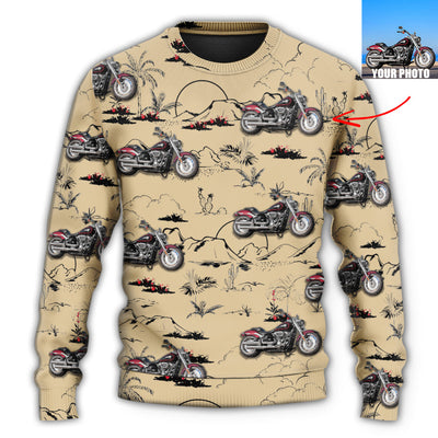 Christmas Sweater / S Motorcycle Desert Catus Mountain Flower Custom Photo - Sweater - Ugly Christmas Sweaters - Owls Matrix LTD