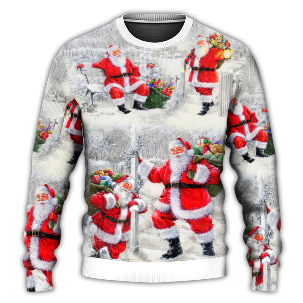 Christmas Sweater / S Christmas Santa Is Always With You Art Style - Sweater - Ugly Christmas Sweaters - Owls Matrix LTD