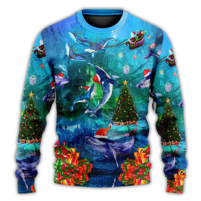 Christmas Sweater / S Chirstmas Whales Under The Sea - Sweater - Ugly Christmas Sweaters - Owls Matrix LTD