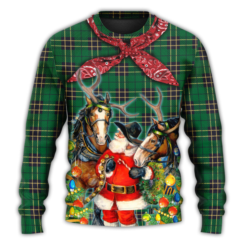 Christmas Sweater / S Christmas Santa Cowboy Christmas Green Style - Sweater - Ugly Christmas Sweaters - Owls Matrix LTD