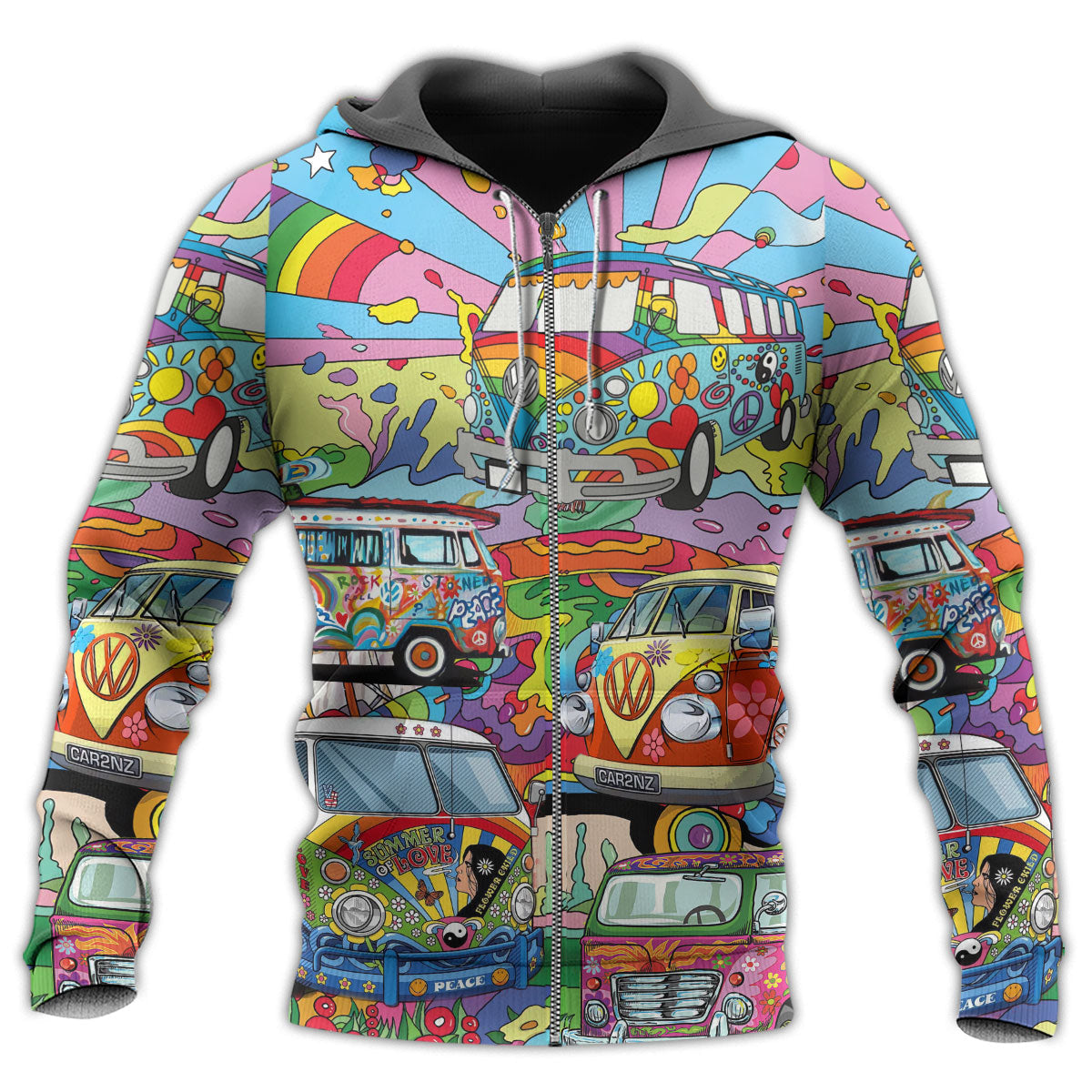 Hippie Van Colorful Art Peace - Hoodie - Owls Matrix LTD