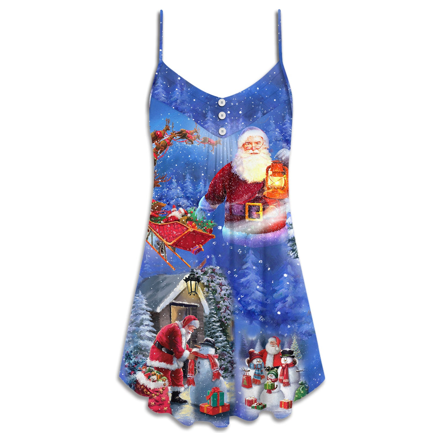 Christmas Merry Xmas Santa Claus Is Coming To Town - V-neck Sleeveless Cami Dress - Owls Matrix LTD
