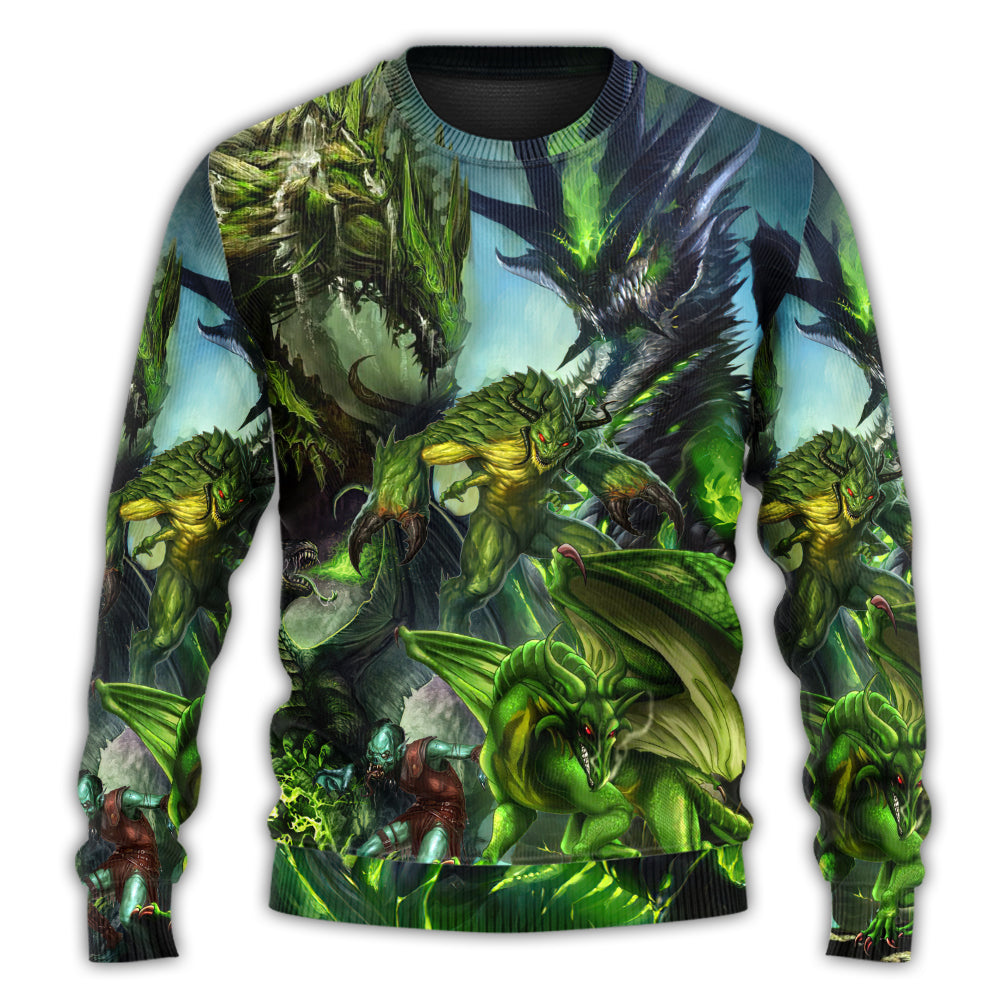 Christmas Sweater / S Dragon Green Skull Lover Art Style - Sweater - Ugly Christmas Sweaters - Owls Matrix LTD
