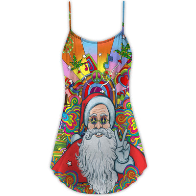 Christmas Hawaiian Hippie Santa Claus - V-neck Sleeveless Cami Dress - Owls Matrix LTD