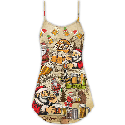 Christmas Merry Xmas Love Beer - V-neck Sleeveless Cami Dress - Owls Matrix LTD